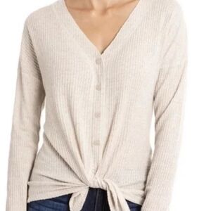 🦋 Marled Women's Olive Green Knit Tie Front Button-Down Sweater